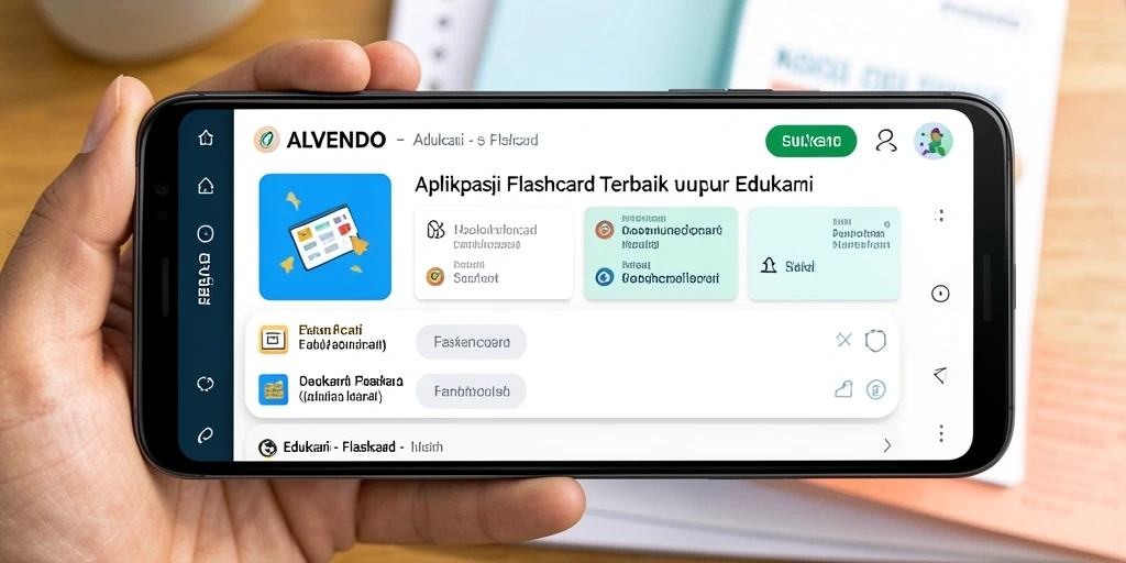 Tampilan antarmuka pengguna ALVENDO dengan kartu Flashcard yang menarik.