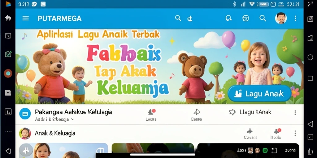 Antarmuka aplikasi PUTARMEGA menampilkan daftar lagu anak yang menarik dan mudah dinavigasi.