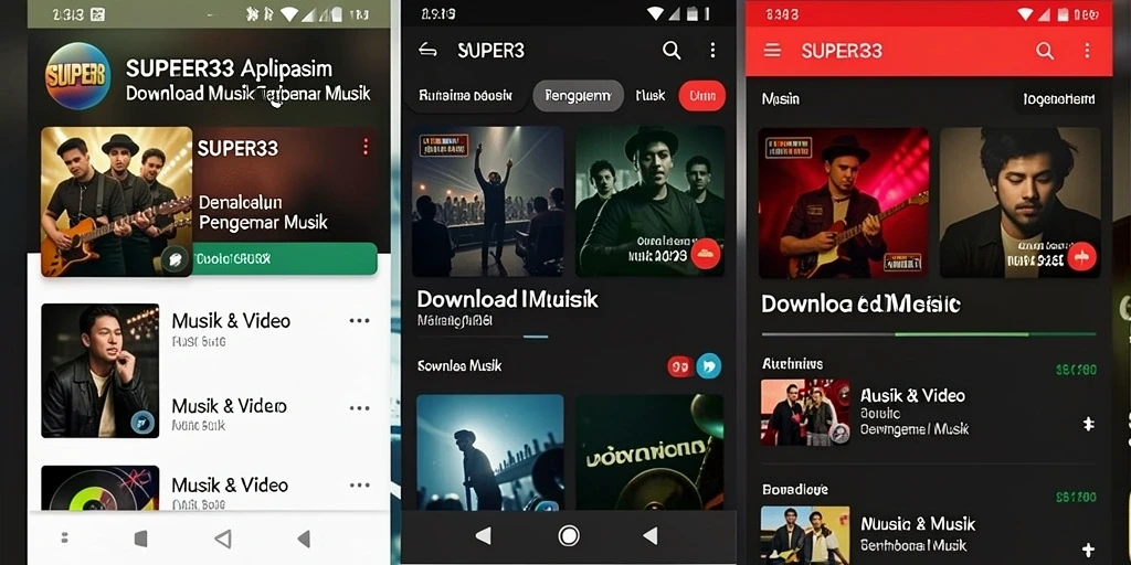 Antarmuka aplikasi SUPER33 yang intuitif untuk Download Musik.