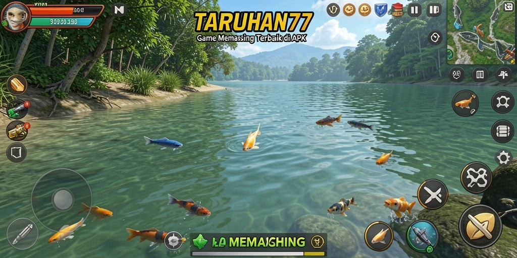 Antarmuka game TARUHAN77 yang menampilkan aktivitas memancing seru.